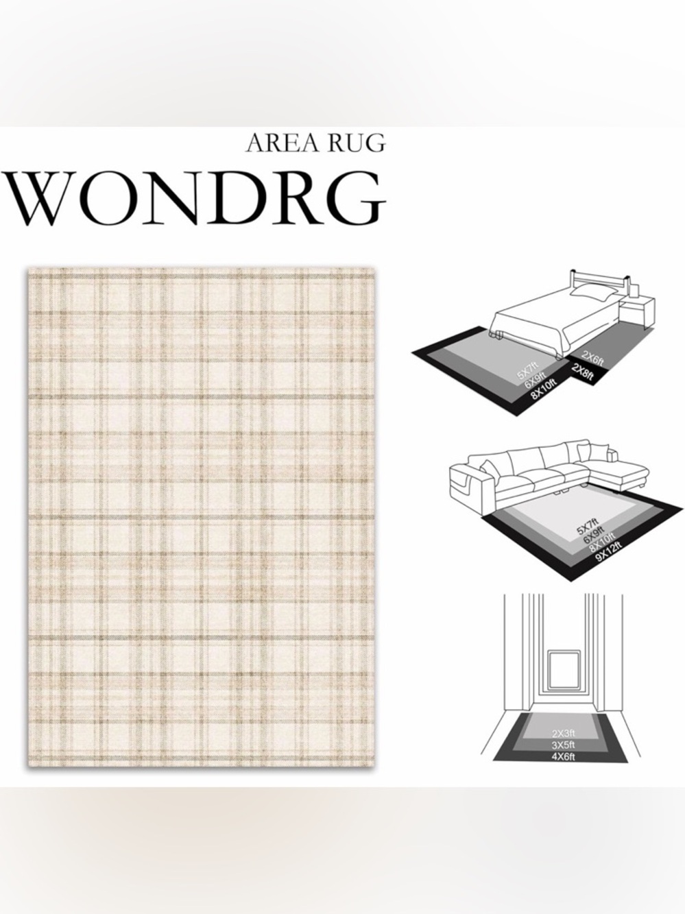 5 x 7 Beige Plaid Area Rug